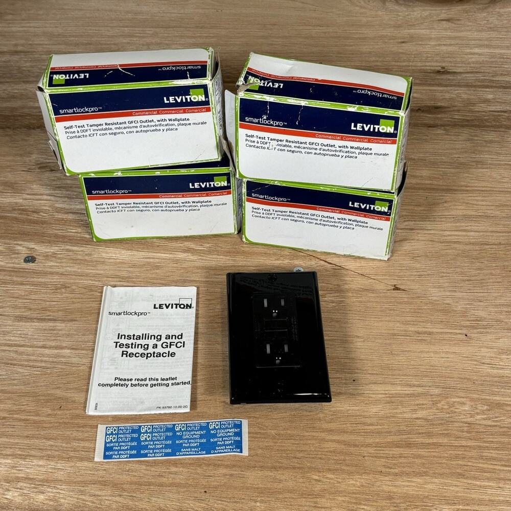 4Leviton SmartlockPro Self-Test Tamper Resistant GFCI w/ Wallplate GFTR1-E Black